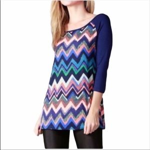 Chevron Striped 3/4 Sleeve Top S NWOT